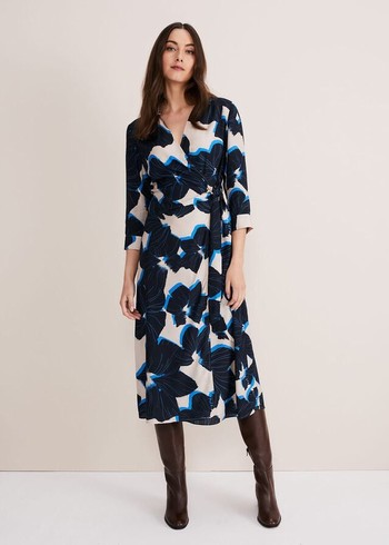 Phase Eight Rae Floral Wrap Dress Blue/Brown/Pink Australia | EM7923860